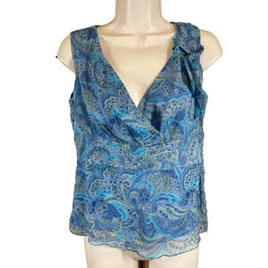 NY collection fairy whimsical silk blouse blue paisley beaded women’s Petite Sm